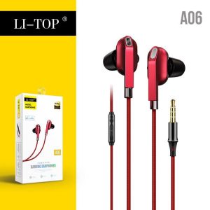 A06 Dual-speaker Mobile Phone  Headset, Wired Headphones, Noise Cancelling Stereo In-ear Earphone With Mic 3.5mm Jack Universal Earpods Red  |   Wired Earphones Earphones & Speakers Red