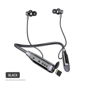 A12 Hanging Neck Bluetooth  Headset Long Standby Semi-in-ear / In-ear Electricity Display Sports Pluggable Card Wireless Earphone A12 black-in-ear  |   Sports Headphones Earphones & Speakers A12 black-in-ear