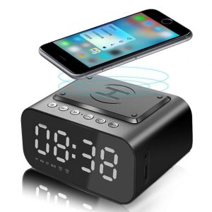 Bluetooth Speaker 15w Wireless Charging Led Alarm Clock Portable Fm Audio Black  |   Stereo Speakers Earphones & Speakers Black