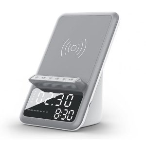 Bluetooth Speaker Smart Alarm Clock Calendar Wireless Charging Dock Mobile Phone Holder Stand Radio White  |   Stereo Speakers Earphones & Speakers Stereo Speakers