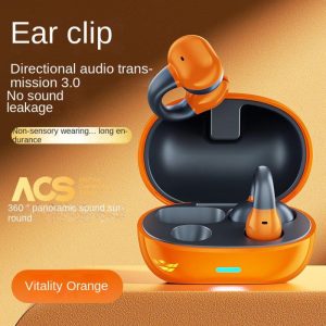 Bone Conduction Bluetooth 5.3 Headphones Wireless Ear Clip Sports Earphones with Noise Reduction Mic Orange  |   Bluetooth Earphones Bluetooth Earphones Bluetooth Earphones