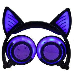 Cute Cat Ear Rechargeable Gaming Headset with LED Lights Colorful Over Ear Foldable Headphones with Mic for Cell Phone  blue  |   Over-ear Headphones Earphones & Speakers Blue