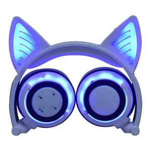 Cute Cat Ear Rechargeable Gaming Headset with LED Lights Colorful Over Ear Foldable Headphones with Mic for Cell Phone  white  |   Over-ear Headphones Earphones & Speakers Over-ear Headphones