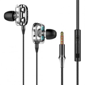 Dual Drivers Wired Headset Quad-core Dynamic Hi-fi Headphones Super Base Line Control With Mic Speaker Compatible For Huawei Xiaomi black  |   Wired Earphones Earphones & Speakers Black