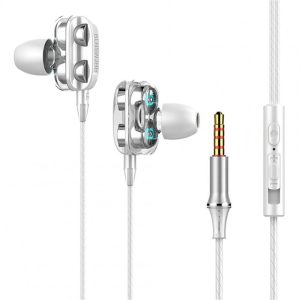 Dual Drivers Wired Headset Quad-core Dynamic Hi-fi Headphones Super Base Line Control With Mic Speaker Compatible For Huawei Xiaomi White  |   Wired Earphones Earphones & Speakers White