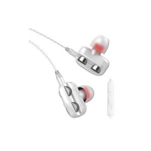 Dual Moving Coil Quad-core Earphones Wire-controlled Earphones Subwoofer Heavy Bass Earphones White  |   Wired Earphones Earphones & Speakers White