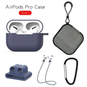 Earphone Protective Case for AirPods Pro Soft Silicone Cover+Carabiner+Anti-lost Strap+Wrist Holder+Storage Bag Blue  |   Earphones Accessories Earphones & Speakers Blue