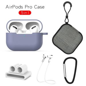 Earphone Protective Case for AirPods Pro Soft Silicone Cover+Carabiner+Anti-lost Strap+Wrist Holder+Storage Bag Lavender-gray  |   Earphones Accessories Earphones & Speakers Earphones Accessories