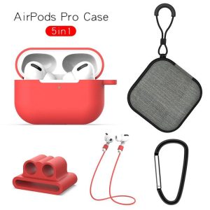 Earphone Protective Case for AirPods Pro Soft Silicone Cover+Carabiner+Anti-lost Strap+Wrist Holder+Storage Bag Red  |   Earphones Accessories Earphones & Speakers Earphones Accessories