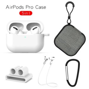 Earphone Protective Case for AirPods Pro Soft Silicone Cover+Carabiner+Anti-lost Strap+Wrist Holder+Storage Bag White  |   Earphones Accessories Earphones & Speakers Earphones Accessories