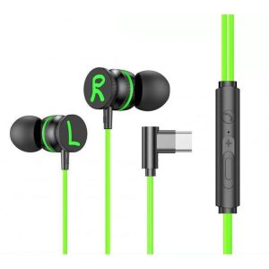 Gaming Wired Headset Elbow Jack Earphone Left Right Channel In-ear Headphones fluorescent green Type-C  |   Wired Earphones Earphones & Speakers Black+fluorescent green + Type-C