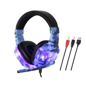 Headset Wired Earphone Gaming Headset USB Luminous Gamer Stereo Headphone Folding Headset blue  |   Gaming Headsets Earphones & Speakers Blue