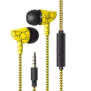 In-ear Wire-controlled Headset with Microphone 3.5mm Stereo Plug Fashion Braided Wire Crack Earphones Yellow  |   Wired Earphones Earphones & Speakers Wired Earphones