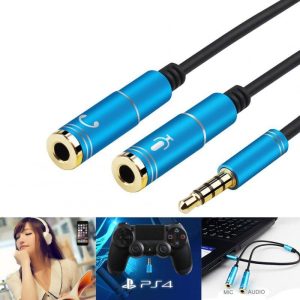 [Indonesia Direct] Portable Headset Adapter Splitter 3.5mm Jack Cable with Separate Mic and Audio Headphone Connector  blue  |   Earphones Accessories Earphones & Speakers Blue