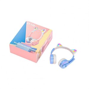 Luminous Led Cute Cat Ears Headphones Bluetooth Wireless Stereo Music Headset With Microphone Sy-t30 Blue and white  |   Bluetooth Earphones Bluetooth Earphones Blue & white