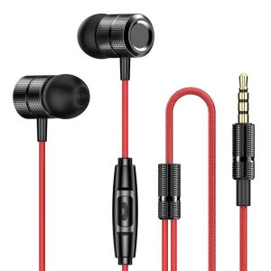 Metal In-ear Headphones Nylon Braided Line Bass Music Earbuds With Microphone Wire-controlled Game Headset black red  |   Wired Earphones Earphones & Speakers Black red