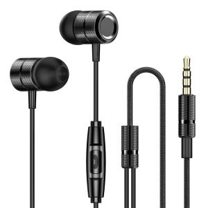 Metal In-ear Headphones Nylon Braided Line Bass Music Earbuds With Microphone Wire-controlled Game Headset black  |   Wired Earphones Earphones & Speakers Black