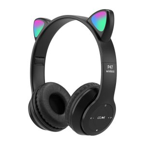 P47m Bluetooth 5.0 Headphones Big Cat Ear Wire-controlled Gaming Headset Hifi Sports Earphones black  |   Over-ear Headphones Earphones & Speakers Black