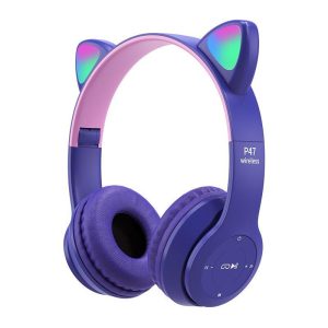 P47m Bluetooth 5.0 Headphones Big Cat Ear Wire-controlled Gaming Headset Hifi Sports Earphones Purple  |   Over-ear Headphones Earphones & Speakers Over-ear Headphones