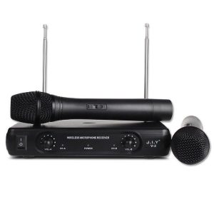 Professional Wireless Microphone System Karaoke Dual Handheld Dynamic Microphones Mic for Home Party KTV black_EU plug  |   Stereo Speakers Earphones & Speakers Black + EU plug