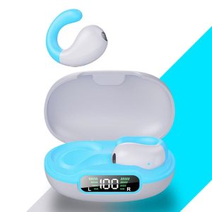 Q92 Wireless Ear Clip Bone Conduction Headphones Open Ear Headphones For Sport Cycling Running Work Hiking Blue and white  |   Bluetooth Earphones Bluetooth Earphones Blue & white