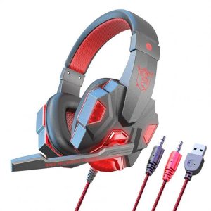 Sy830mv Wired Gaming Headset With Microphone 3.5mm Powerful Sound Headphones For Computer Pc Black and Red PC Luminous  |   Gaming Headsets Earphones & Speakers Black & Red PC Luminous