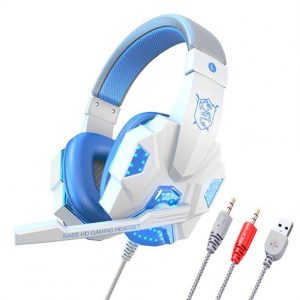 Sy830mv Wired Gaming Headset With Microphone 3.5mm Powerful Sound Headphones For Computer Pc White and blue PC luminous  |   Gaming Headsets Earphones & Speakers Gaming Headsets