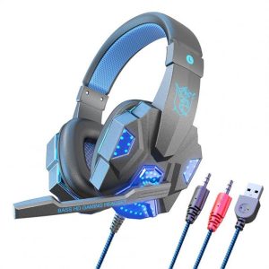 SY830MV Wired Headset Noise Canceling Stereo Headphones Over Ear Headphones With Cool LED Lighting For Cell Phone Gaming Computer Laptop dark blue  |   Gaming Headsets Earphones & Speakers Dark blue