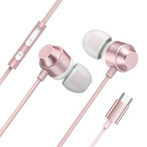 Type-C Headphones Compatible For 9 8 7 Pro P50 Pro Wire Control Bass Magnetic Earphones With Microphone Rose gold  |   Wired Earphones Earphones & Speakers Rose gold