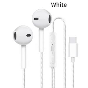 Type-c In-ear Mobile Wire Control Headset Bass Stereo Music Earphones Sports Earbuds With Microphone White  |   Wired Earphones Earphones & Speakers White