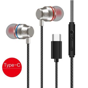 Universal Type-c Wired Earphone In-ear Noise Reduction Wire-controlled Tuning 3.5mm Phone Headset silver  |   Wired Earphones Earphones & Speakers Silver