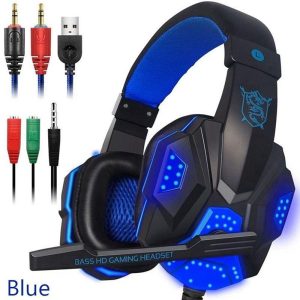 [US Direct] Over Ear Gaming Headset with Mic and LED Light for Laptop Cellphone PS4  blue  |   Gaming Headsets Earphones & Speakers Blue