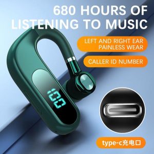 V13 Bluetooth-compatible Headset With Charging Bin True Stereo Hanging Ear Type Business Model Battery Display Long Standby Headphones green  |   Sports Headphones Earphones & Speakers Green