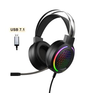 Hollow RGB Gaming Headset Wired Computer Headset Heavy Bass 7.1 Usb Headset With Microphone Black  |   Gaming Headsets Earphones & Speakers Black