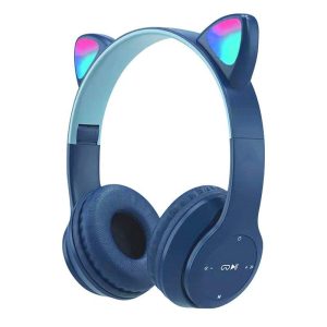 P47m Bluetooth 5.0 Headphones Big Cat Ear Wire-controlled Gaming Headset Hifi Sports Earphones Navy blue  |   Over-ear Headphones Earphones & Speakers Navy blue