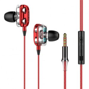 Dual Drivers Wired Headset Quad-core Dynamic Hi-fi Headphones Super Base Line Control With Mic Speaker Compatible For Huawei Xiaomi red  |   Wired Earphones Earphones & Speakers Red