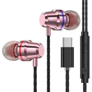 Universal Type-c Wired Earphone In-ear Noise Reduction Wire-controlled Tuning 3.5mm Phone Headset rose gold  |   Wired Earphones Earphones & Speakers Rose gold