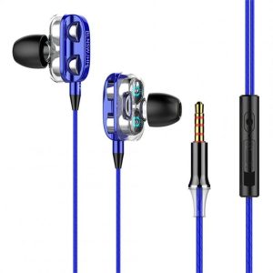 Dual Drivers Wired Headset Quad-core Dynamic Hi-fi Headphones Super Base Line Control With Mic Speaker Compatible For Huawei Xiaomi blue  |   Wired Earphones Earphones & Speakers Blue