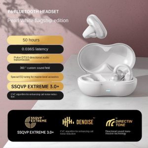 Bone Conduction Bluetooth 5.3 Headphones Ear Clip-On Wireless Sports Earphone Noise Reduction Headset Pearl White  |   Bluetooth Earphones Bluetooth Earphones Bluetooth Earphones